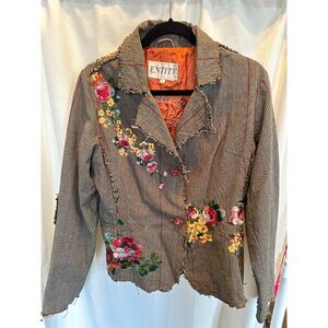 Floral embroidered feminine blazer, Entity Academia Preppy Jacket Size XL